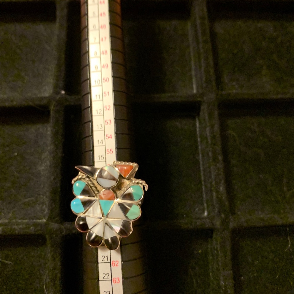 Native American Thunderbird Multi Stone Vintage Ring Size 8.5